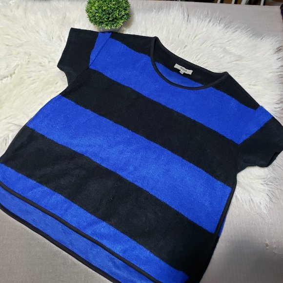 Madewell wool blend short sleeve  color block blue and black - Picture 1 of 11